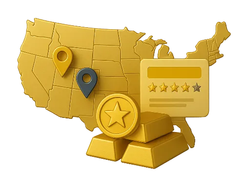 Goldiew hero home golden U.S. map with markers